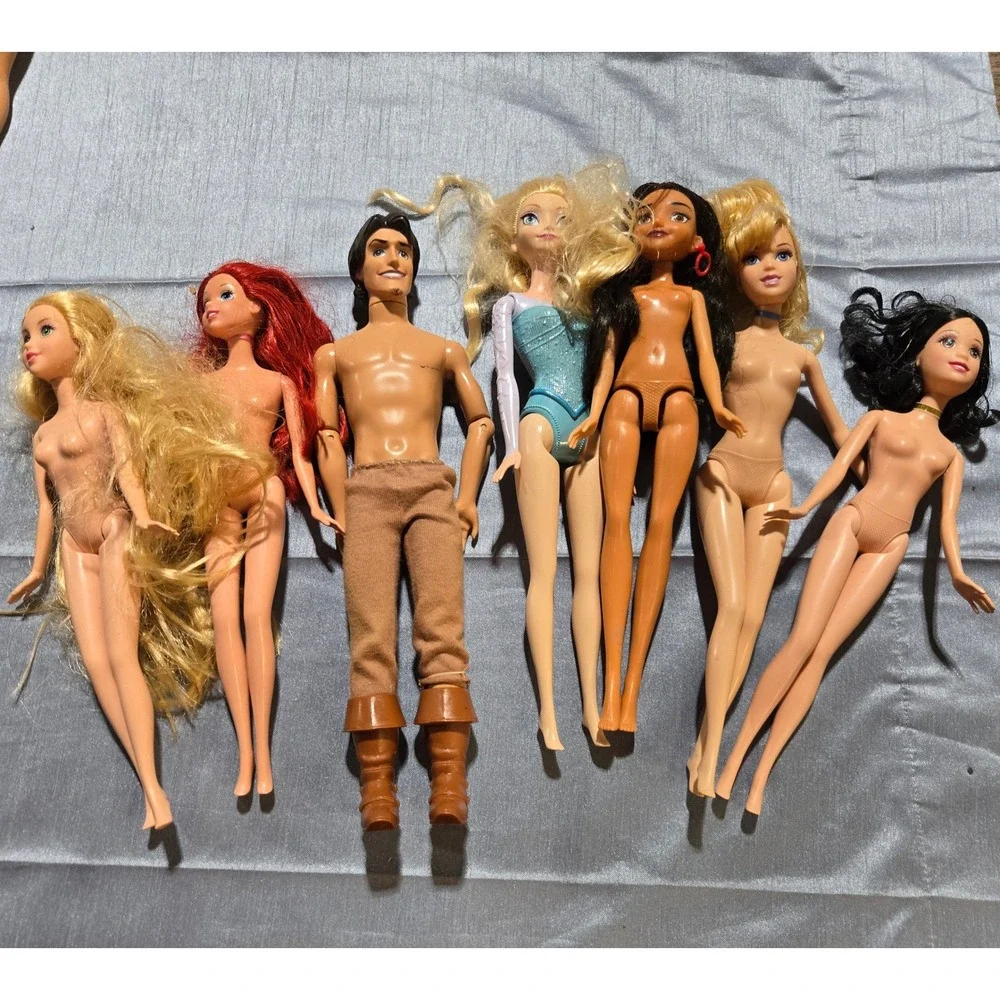 Disney Princess Doll Lot Ariel Elsa Tiana Cinderella Snow White Flynn Rider‎ 7pc